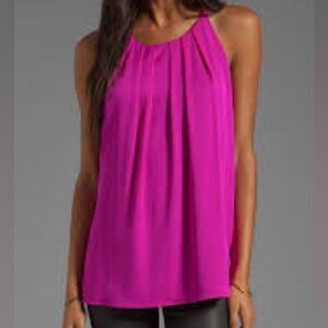 MILLY $210 Stretch Silk Crepe Pleated Tank top Pink Womens 10 NEW